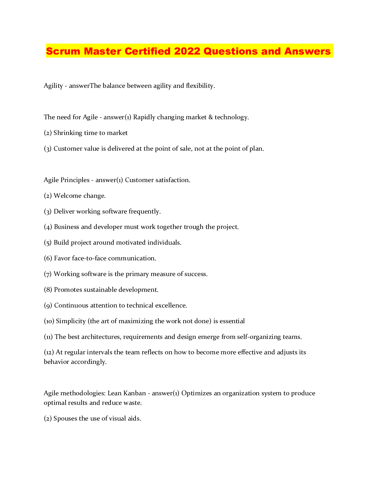 Preview of Scrum Master Certified 2022 Questions and Answers